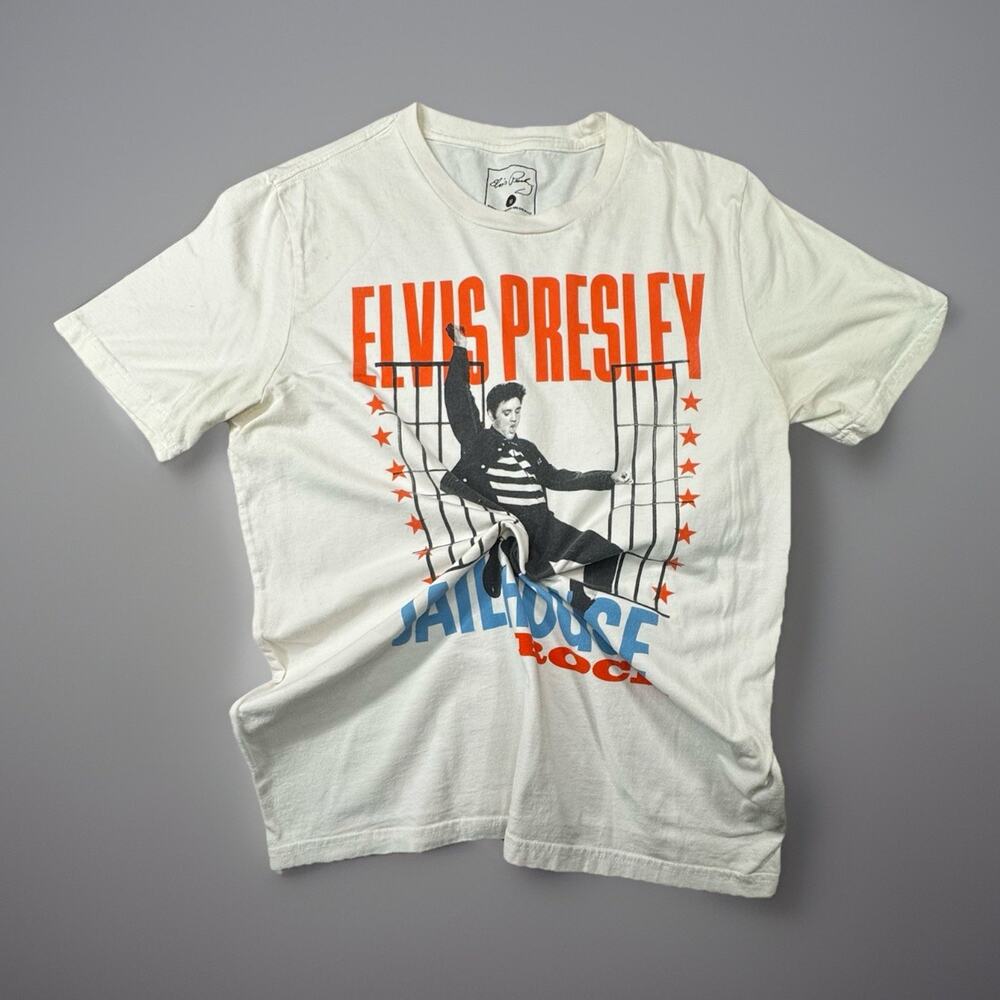Elvis Presley Jailhouse Rock Graphic T Shirt Mens Medium White Band Tee -522